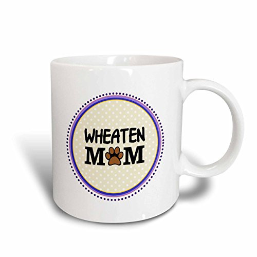 3dRose (mug_151836_1) Wheaten Dog Mom - Soft Coated Wheaten Terrier - Doggie mama by breed - doggy lover paw print - owner - Ceramic Mug, 11-ounce