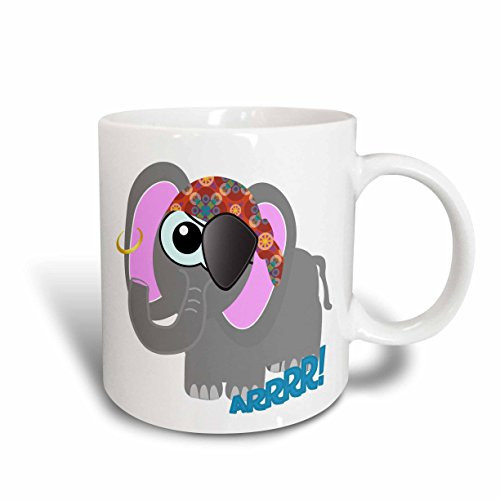 3dRose 102023_1""Cute Goofkins Elephant Pirate Cartoon" Ceramic Mug 11 oz White