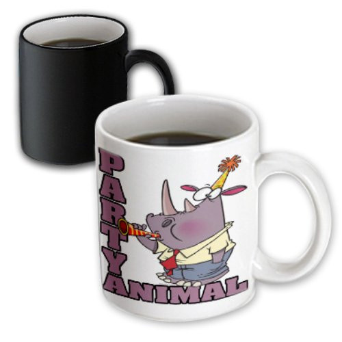 3dRose Funny Party Animal Rhino Cartoon, Magic Transforming Mug, 11-Ounce