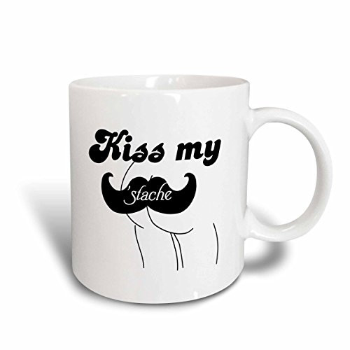 3dRose Funny Kiss My Stache Mustache Humor Black and White, Ceramic Mug, 15-Oz 3dRose Funny Kiss My Stache Mustache Humor Black and White, Ceramic Mug, 15-Oz