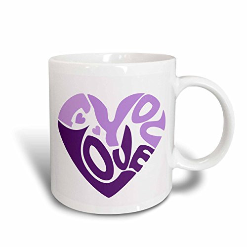 3dRose Heart Made with The Words I Love You in Purple Ceramic Mug, 15-Ounce