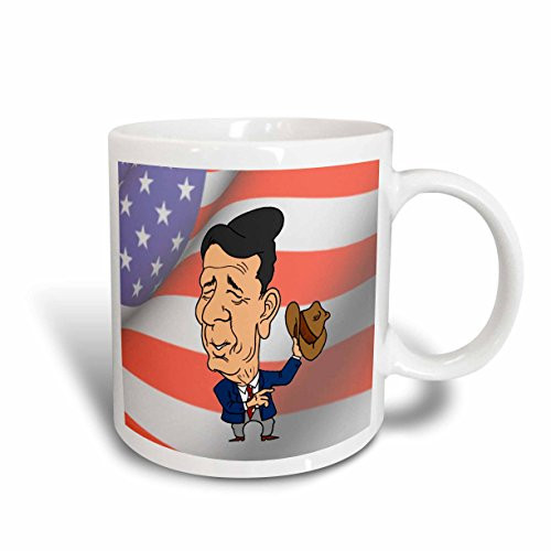 3dRose mug_60095_2 President Ronald Reagan with American Flag Ceramic Mug, 15-Ounce