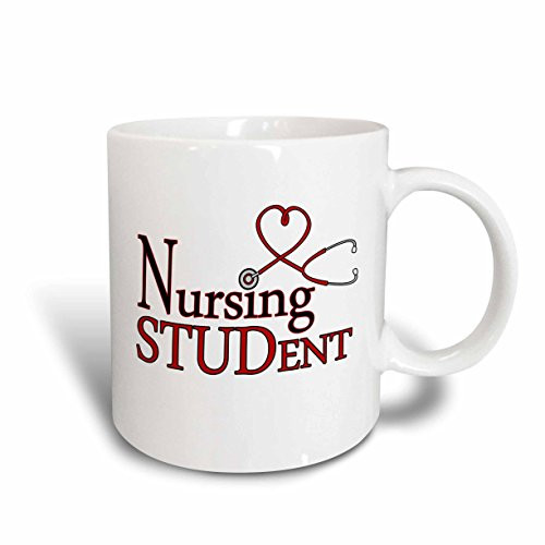 3dRose mug_172126_2 Nursing Student Red Heart Stethoscope Ceramic Mug, 15-Ounce