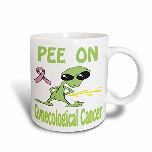 3dRose mug_120692_2 Super Funny Peeing Alien Supporting Causes for Gynecological Cancer Ceramic Mug, 15-Ounce