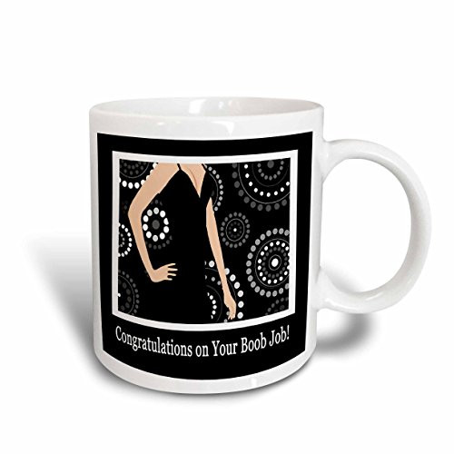 3dRose "Congratulations on Your Boob Job" Black Dress on Dot Design Ceramic Mug, 15-Ounce