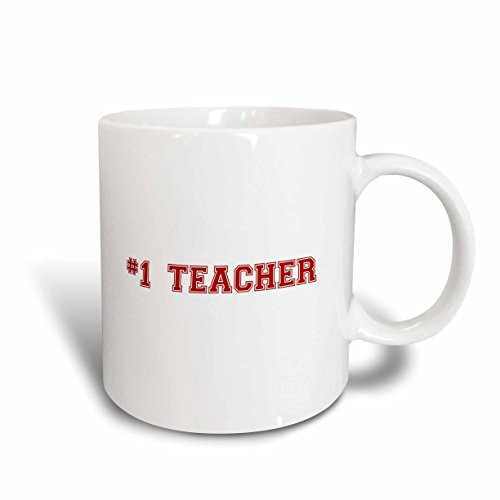 3drose No.1 Teacher-Red Text, Ceramic Mug, 15-Oz