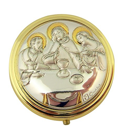 Religious Gifts Gold and Silver Tone the Last Supper Pyx with Locking Hinge and Liner, 2 Inch