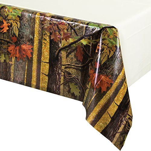 Border Print Plastic Banquet Table Cover, Hunting Camo