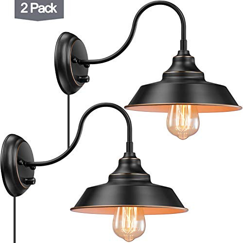 Elibbren Bathroom Vanity Wall Light Fixture, Farmhouse Gooseneck Plug in Wall Sconce, Industrial Barn Wall Light with 5.9FT Plug in Cord for Bedroom Nightstand, Bathroom Vanity, 2 Pack