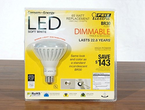 Feit Electric BR30 Flood Dimmable 13w/65w LED Light Bulb 750 Lumens 120° Degree