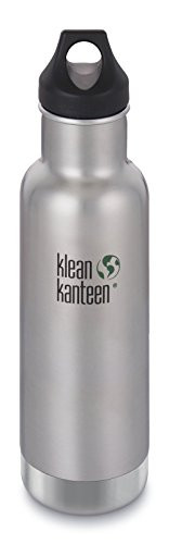 Klean Kanteen Classic Stainless Steel Double Wall Insulated Water Bottle with Loop Cap, 20-Ounce, Brushed Stainless