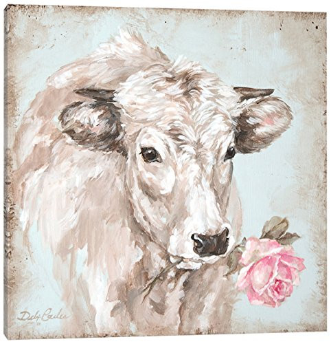iCanvasART Cow with Rose II Canvas Print by Debi Coules 12" x 12"