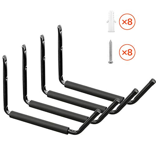 Heavy Duty Garage Indoor Kayak Storage Hooks Hanger, Wall Mounted Utility Hanging Cradle Rack for Canoe Paddle Board, Ladder, Folding Chairs, Hose, Bicycle and Tools (4 Pack, Black) Heavy Duty Garage Indoor Kayak Storage Hooks Hanger, Wall Mounted Utility Hanging Cradle Rack for Canoe Paddle Board, Ladder, Folding Chairs, Hose, Bicycle and Tools (4 Pack, Black)