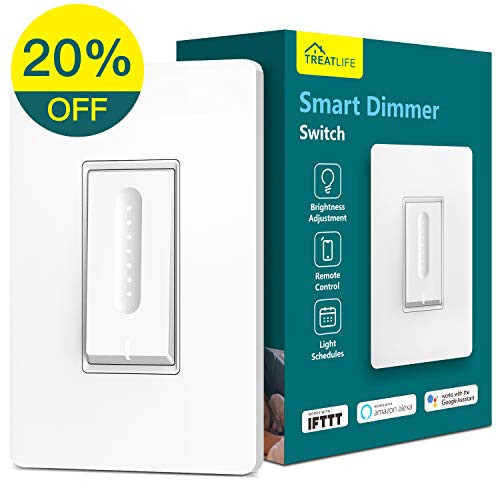 Smart Dimmer Switch, Treatlife WiFi Light Switch for Dimmable LED/Halogen/Incandescent Bulbs, Compatible with Alexa, Google Assistant/IFTTT, Remote Control, Single-Pole, Neutral Wire Required
