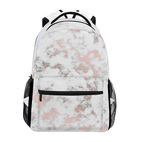 WXLIFE White Marble Rose Gold Backpack Travel Shoulder Bag for Women Men