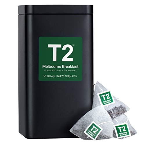 T2 Tea -  Melbourne Breakfast Black Tea, Tea Bags in Tea Caddy, 120g (4.2oz), 60 Tea Bags