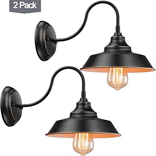 Elibbren Vintage Farmhouse Gooseneck Wall Sconce, Industrial Bathroom Vanity Barn Wall Light Fixture for Bedroom Nightstand, Bathroom Vanity, Barn, Warehouse, 2 Pack