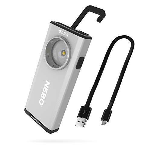 500-Lumen LED COB Work Flashlight: Rechargeable Light Equipped With Dimming and Power Memory Recall Featuring A Pocket Clip, Hanging Hook and Magnetic Base - NEBO SLIM 6694 - Silver