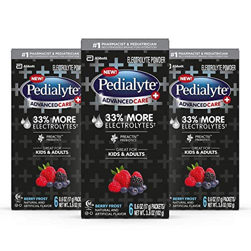 Pedialyte AdvancedCare Plus Electrolyte Powder, with 33% More Electrolytes and  PreActiv Prebiotics, Berry Frost, Electrolyte Drink Powder Packets, 0.6 oz (18 Count)