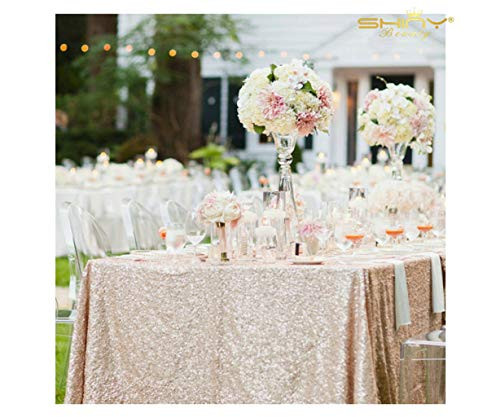 ShinyBeauty Champagne Table Cover, Tablecloths for Rectangle Tables 60''x120'' Champagne Blush Sequin Table Cloth -0727S