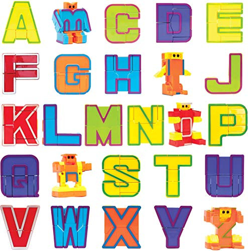 BleuZoo Alphabet Robots Action Figure Alpha-Bots Educational ABC Letters Preschool Learning Stem Montessori Classroom Teaching Toy for Kids Toddlers - 26 Pieces