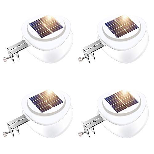 Solar Gutter Lights, Outdoor 9 LED Fence Light Waterproof Wall Lamps for Eaves Garden Landscape Pathway (Warm White Light - 4Pack)