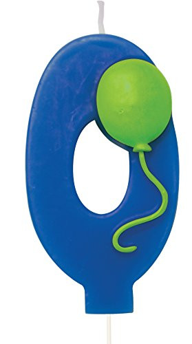 Creative Converting Molded Numeral with Balloon Birthday Cake Candle, 0, Blue