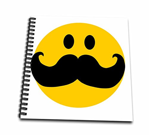 3dRose db_113095_2 Yellow Smiley Face with Big Black Mustache-Funny Moustache-Fun Hipster Fancy Gentleman Cartoon-Memory Book, 12 by 12-Inch