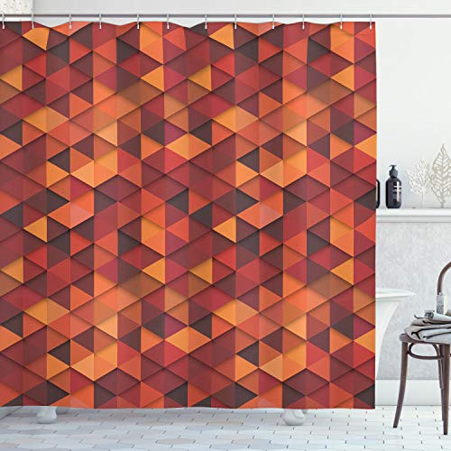 Ambesonne Orange Shower Curtain, Abstract Vector Retro Pattern of Triangles Modern Art Inspired Illustration, Cloth Fabric Bathroom Decor Set with Hooks, 70" Long, Orange Vermilion