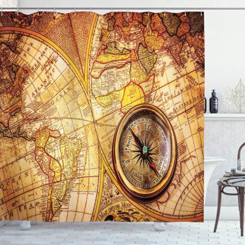 Ambesonne Antique Shower Curtain, Compass on an World Map Historic Borders Century-Old Antiquity Theme, Cloth Fabric Bathroom Decor Set with Hooks, 70" Long, Brown Beige Ambesonne Antique Shower Curtain, Compass on an World Map Historic Borders Century-Old Antiquity Theme, Cloth Fabric Bathroom Decor Set with Hooks, 70" Long, Brown Beige