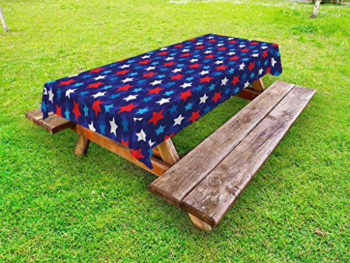Ambesonne Navy Blue Outdoor Tablecloth, American Flag Inspired Patriotic Design with The Stars Image, Decorative Washable Picnic Table Cloth, 58" X 84", Blue White