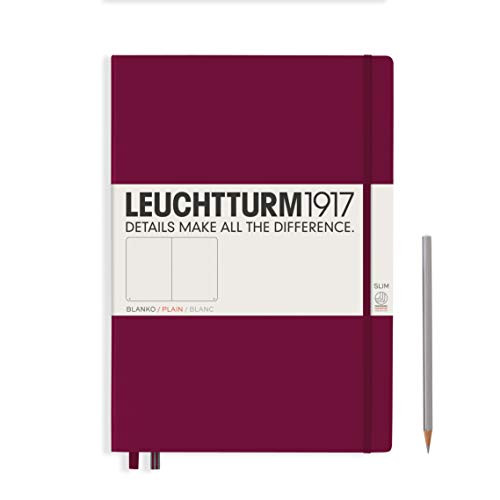Leuchtturm1917 Master Slim Hardcover Plain Notebook- 121 Numbered Pages,  Port Red
