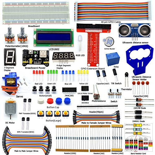 Adeept Ultrasonic Distance Sensor Starter kit for Raspberry Pi 3, 2 Model B/B+, LCD1602, Motor, C and Python Code, Beginner/Starter Kit for Raspberry Pi with User Manual/Guidebook