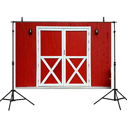 Allenjoy 8x6ft Polyester Old Red Barn Door Photography Backdrop Autumn Rustic Friendly Farmhouse Background Photo Studio Booth Props Fall Harvest Thanksgiving Party Decorations Cake Table Banner