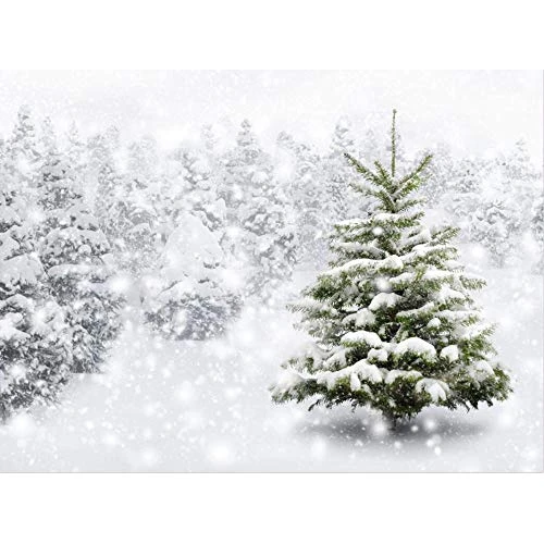 Allenjoy Christmas Backdrop 8x6ft Natural Winter Forest Snowflake Snowfall Background for Photography White Snow Tree Home Party Decoration Photo Studio Props