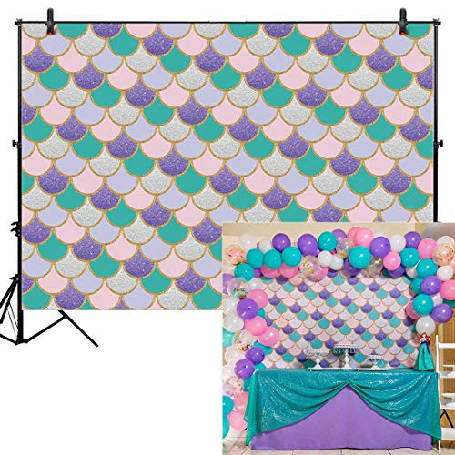 Allenjoy 8x6ft Mermaid Themed Backdrop for Party Photography Under The Sea Newborn Baby Shower Purple Pink Scales Girl Princess Glare Glitter Birthday Banner Photo Studio Booth Background Photocall