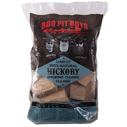 BBQ Pit Boys Smoking Wood Chunks (Hickory)- Kiln Dried BBQ Large Cut Chips- All Natural Barbecue Smoker Chunks- 10 Pound Bag
