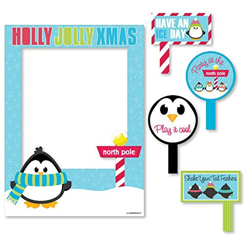 Big Dot of Happiness Holly Jolly Penguin - Holiday and Christmas Party Selfie Photo Booth Picture Frame and Props - Printed on Sturdy Material