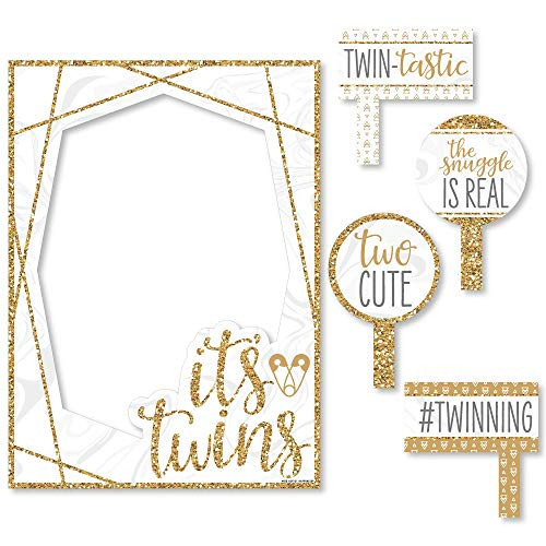 Big Dot of Happiness It's Twins - Gold Twins Baby Shower Selfie Photo Booth Picture Frame and Props - Printed on Sturdy Material