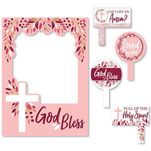 Pink Elegant Cross - Girl Religious Party Selfie Photo Booth Picture Frame and Props - Printed on Sturdy Material