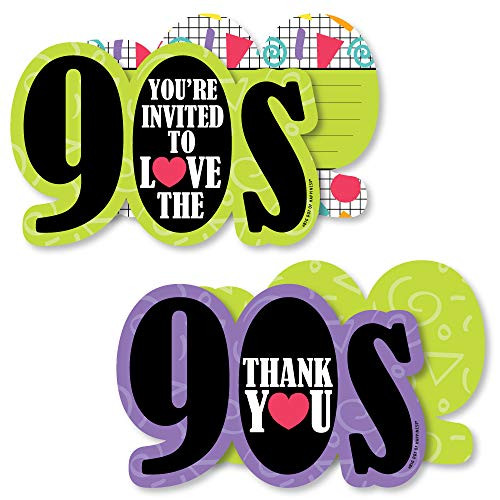 90's Throwback - 20 Shaped Fill-In Invitations and 20 Shaped Thank You Cards Kit - 1990s Party Stationery Kit - 40 Pack