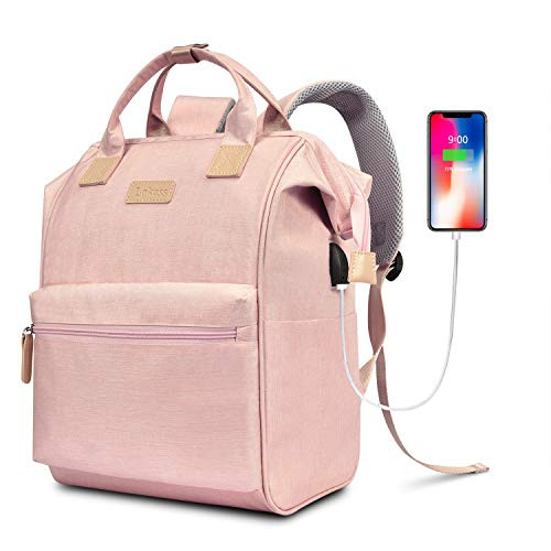 BRINCH Laptop Backpack 15.6 Inch Wide Open Computer Backpack Laptop Bag College Rucksack Water Resistant Business Travel Backpack Multipurpose Casual Daypack with USB Charging Port for Women,Pink