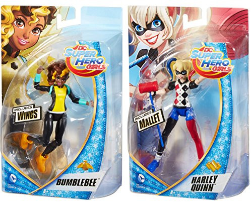 DC Super Hero Girls Harley Quinn Action Doll + Bumble Bee Villain Super Hero 6" High Figures DC Super Hero Girls Harley Quinn Action Doll + Bumble Bee Villain Super Hero 6" High Figures