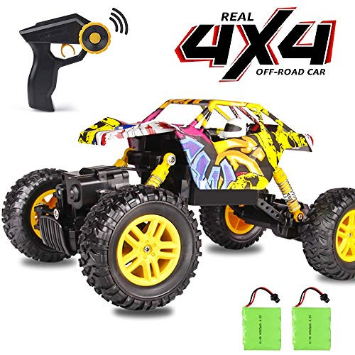 RC Car DOUBLE E 1/18 Remote Control Car 4WD Monster Truck 2.4Ghz with Two Rechargeable Batteries Dual Motors Unique Graffiti Off Road Rock Crawler