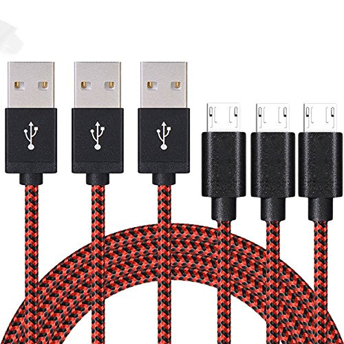 Micro USB Cable, DECVO 3Pack 6FT Nylon Braided High Speed 2.0 USB Durable Charging Cables Android Fast Charger Cord for Samsung, Nexus, LG, Motorola, Android Smartphones and More (Red+Black)