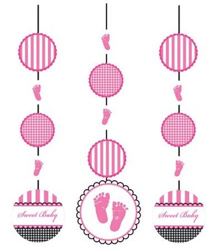 3-Piece Hanging Cutout Party Decorations, Sweet Baby Feet Pink