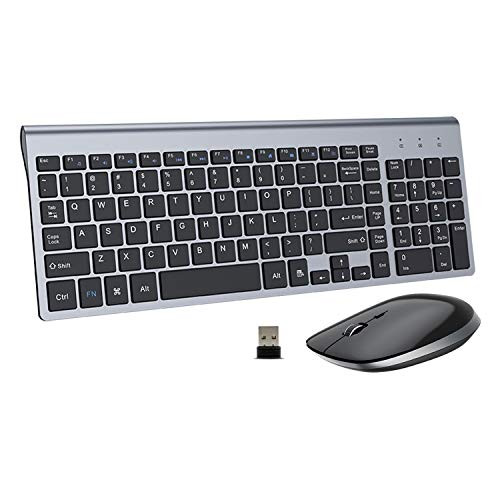 FENIFOX Wireless Keyboard and Mouse,2.4G USB Ergonomic Silent Full-Size Compact for PC Laptop Mac iMac Windows (Black Grey)