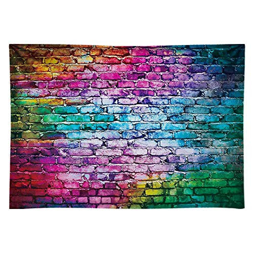 Funnytree 8x6ft Durable Fabric Colorful Brick Wall Backdrop for 80's 90's Hip Hop Disco Birthday Wedding Themed Party Photography Background No Wrinkles Retro Block Portrait Photo Booth Decor Banner