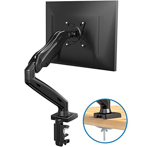 Single Monitor Mount - Articulating Gas Spring Monitor Arm, Adjustable VESA Mount Desk Stand with Clamp and Grommet Base - Fits 17 to 27 Inch LCD Computer Monitors 4.4 to 14.3lbs
