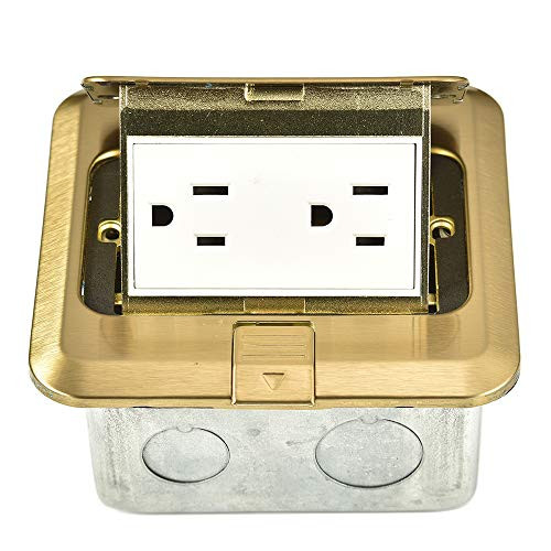 Pop-Up Floor Box Kit, 16A Tamper-Weather Resistant Receptacle Outlet, Watertight Gasket, Corrosion Resistant Hardware, Brass